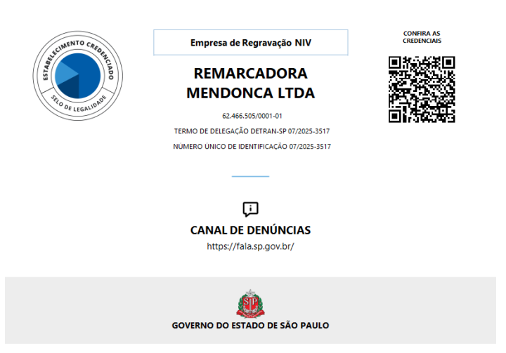 Credencial de Remarcadora Credenciada pelo DETRAN-SP